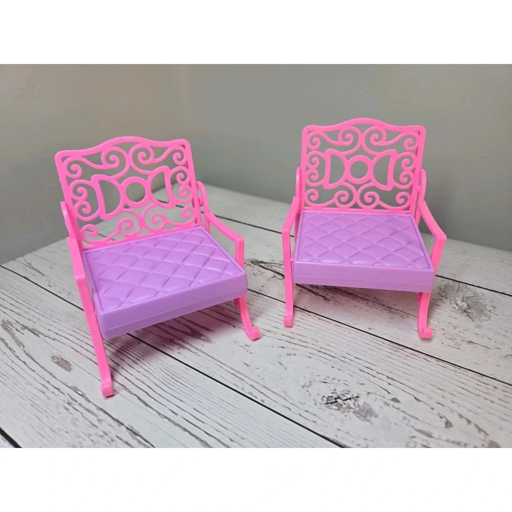 2pc Bright Pink Purple Dollhouse Chairs Barbie Chelsea Size